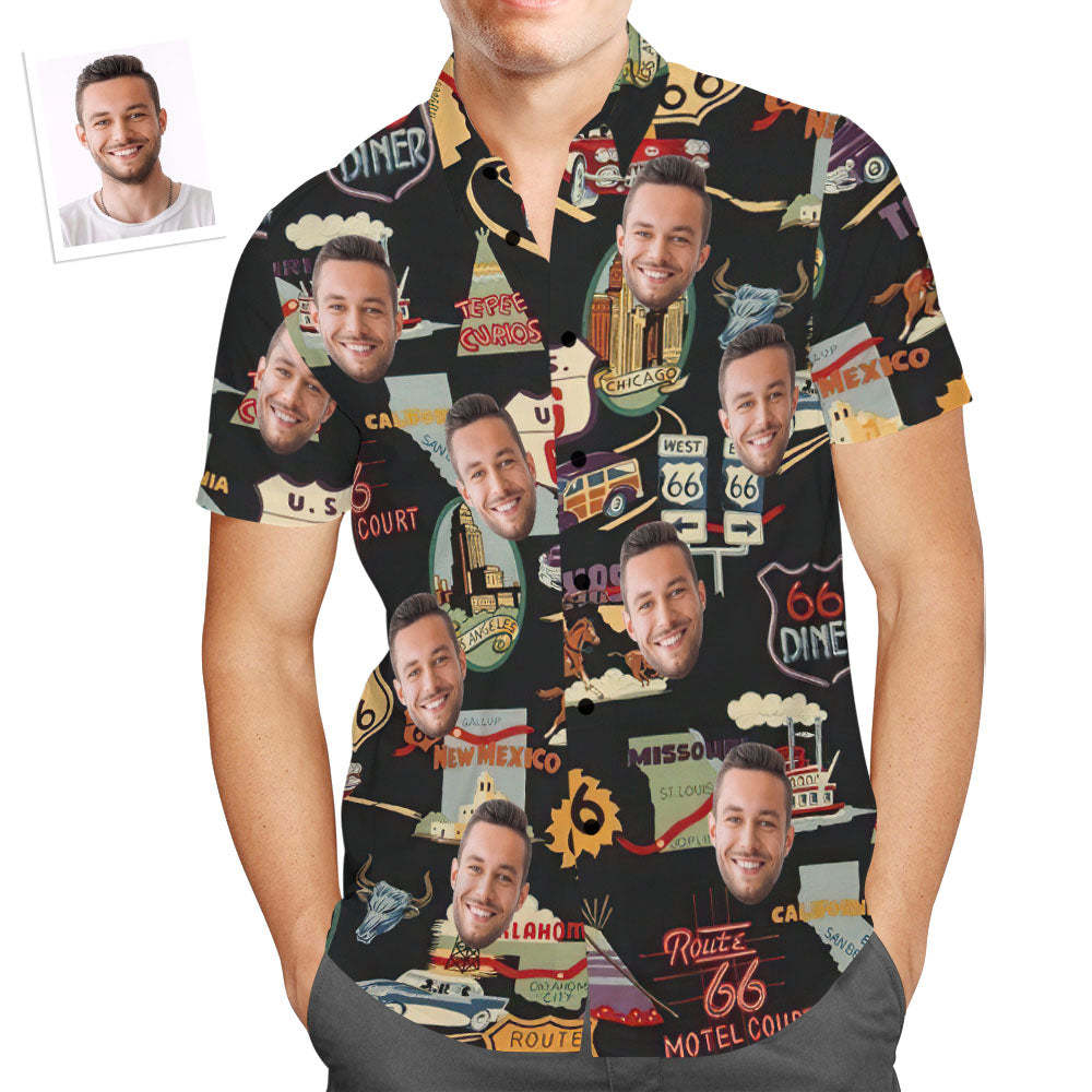 Laden Sie Ein Autofoto Hoch. Benutzerdefiniertes Foto Hawaiihemd Route 66 Icons Aloha Beach Shirt Geschenk Für Ihn - dephotoblanket