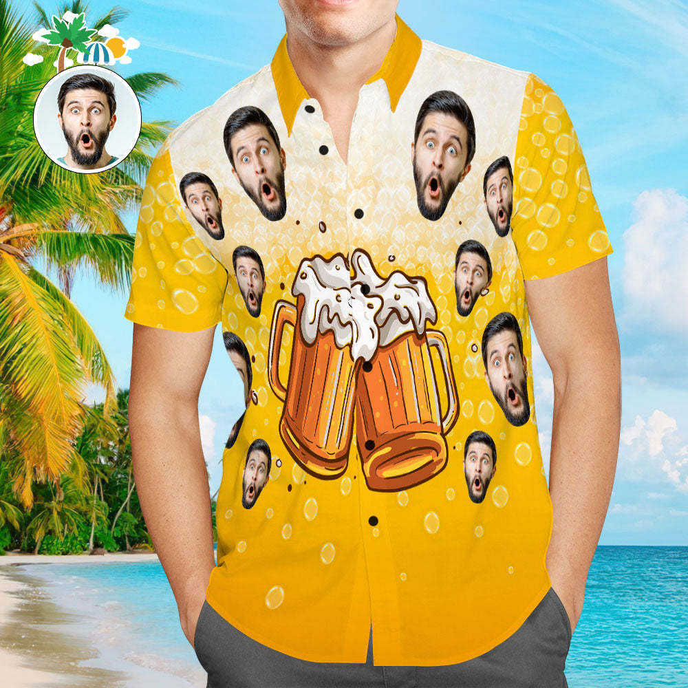 Benutzerdefinierte Gesichts-hawaii-hemden Für Männer. Personalisierte Hawaii-hemden Für Männer. Prost Bier