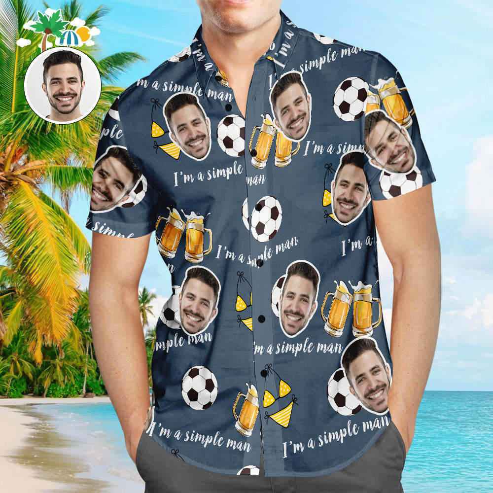 Benutzerdefiniertes Gesichts-fußball-muster-hawaii-shirt-bier-strand-shirt Für Fußballliebhaber - dephotoblanket