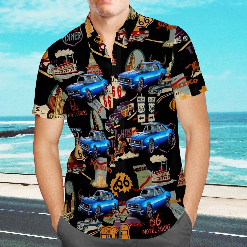 Laden Sie Ein Autofoto Hoch. Benutzerdefiniertes Foto Hawaiihemd Route 66 Icons Aloha Beach Shirt Geschenk Für Ihn - dephotoblanket