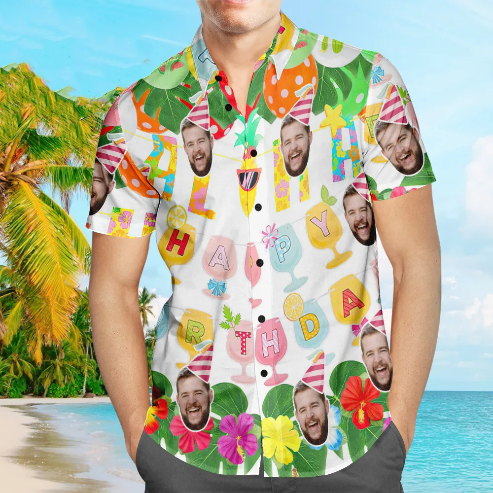 Benutzerdefiniertes Aloha Happy Birthday Hawaii-Hemd, personalisiertes Gesichts-Shirt - dephotoblanket