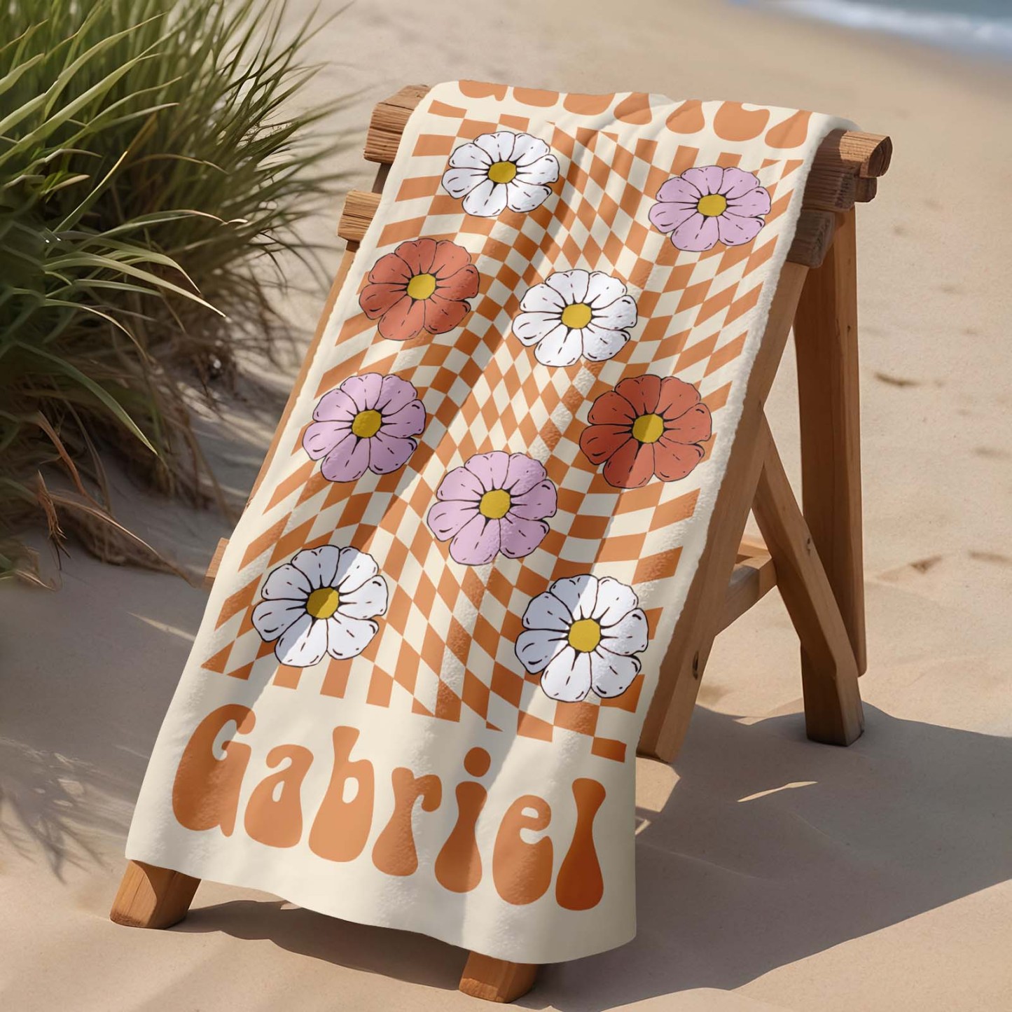 Retro-strandtuch Im Multi-stil, Personalisiertes Namens-badetuch, Personalisiertes Pool-handtuch, Strandtuch Mit Namen Draußen, Geburtstagsgeschenk - dephotoblanket