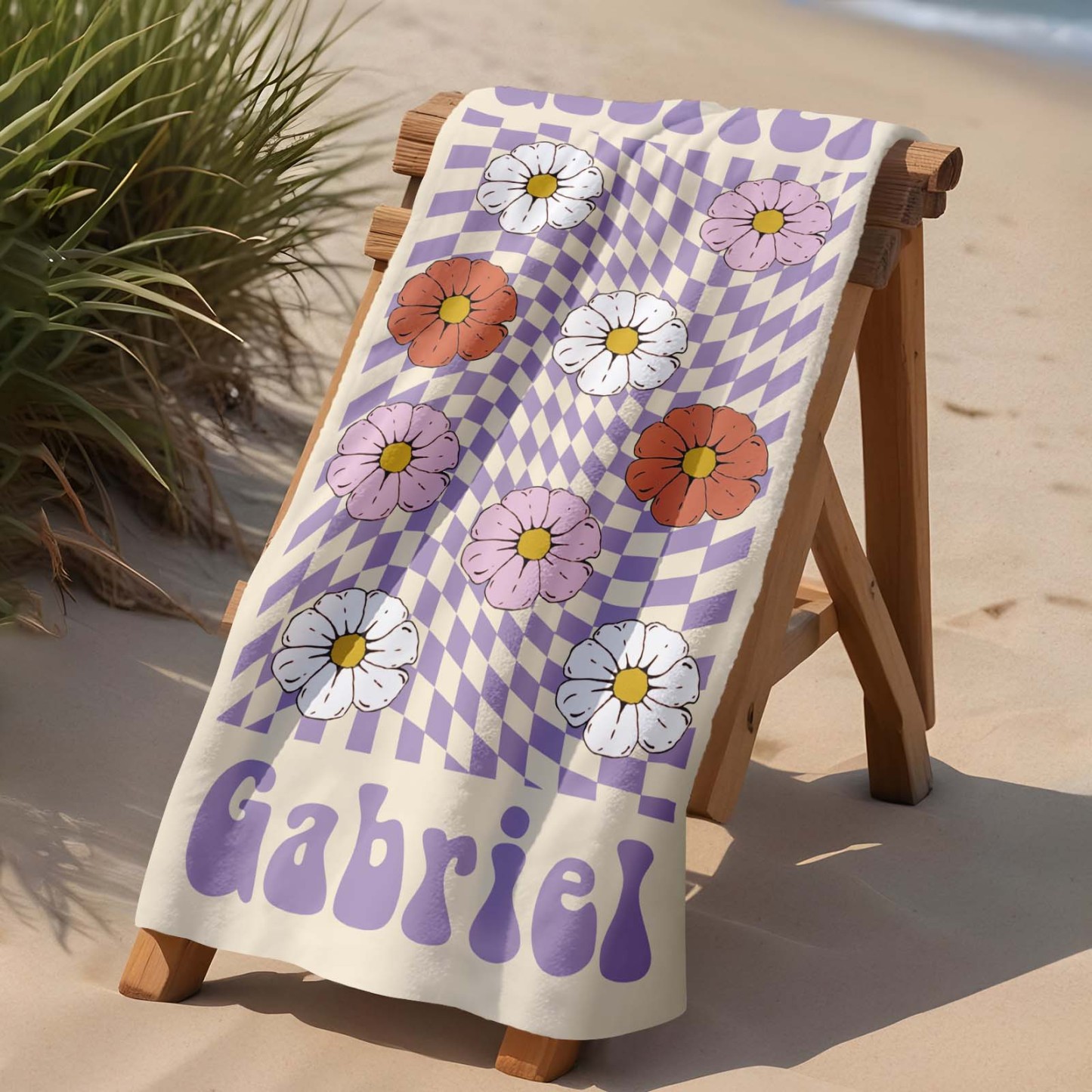 Retro-strandtuch Im Multi-stil, Personalisiertes Namens-badetuch, Personalisiertes Pool-handtuch, Strandtuch Mit Namen Draußen, Geburtstagsgeschenk - dephotoblanket