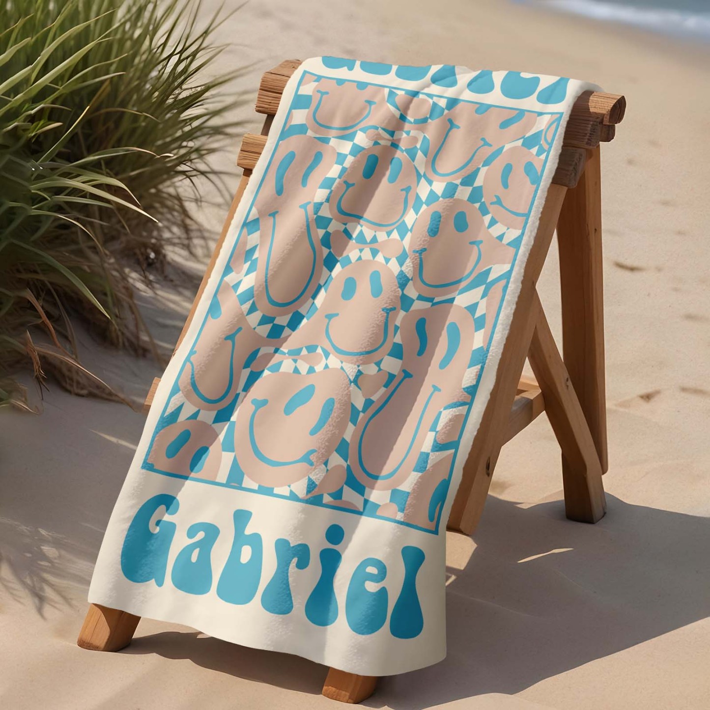 Retro-strandtuch Im Multi-stil, Personalisiertes Namens-badetuch, Personalisiertes Pool-handtuch, Strandtuch Mit Namen Draußen, Geburtstagsgeschenk - dephotoblanket