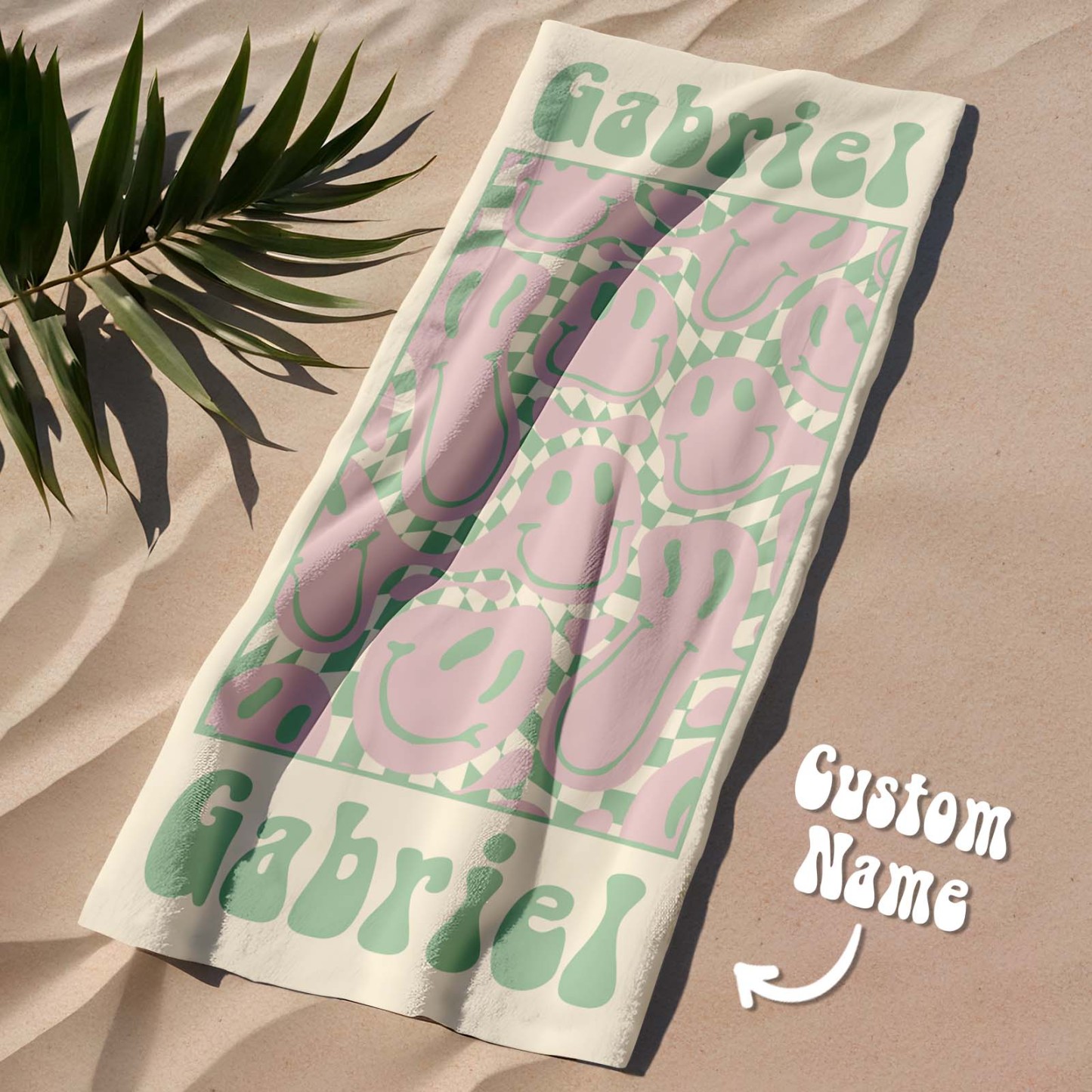 Retro-strandtuch Im Multi-stil, Personalisiertes Namens-badetuch, Personalisiertes Pool-handtuch, Strandtuch Mit Namen Draußen, Geburtstagsgeschenk - dephotoblanket