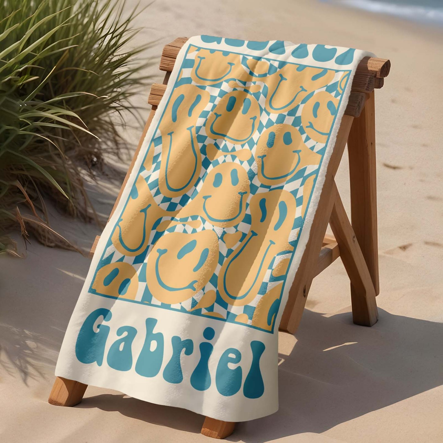Retro-strandtuch Im Multi-stil, Personalisiertes Namens-badetuch, Personalisiertes Pool-handtuch, Strandtuch Mit Namen Draußen, Geburtstagsgeschenk - dephotoblanket