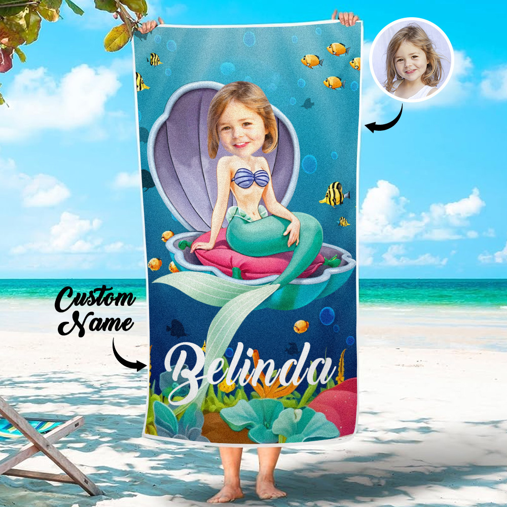 Benutzerdefiniertes Foto-strandtuch, Meerjungfrau-prinzessin-schwimmtuch, Schnell Trocknendes Badetuch