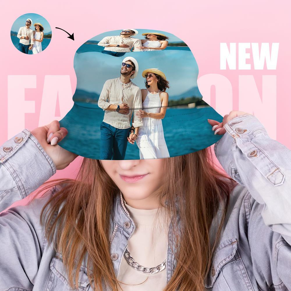 Benutzerdefinierte Bucket Hat Unisex Foto Bucket Hat Personalisieren Breite Krempe Outdoor Sommer Cap Wandern Strand Sport Hüte Geschenk Für Liebhaber - dephotoblanket