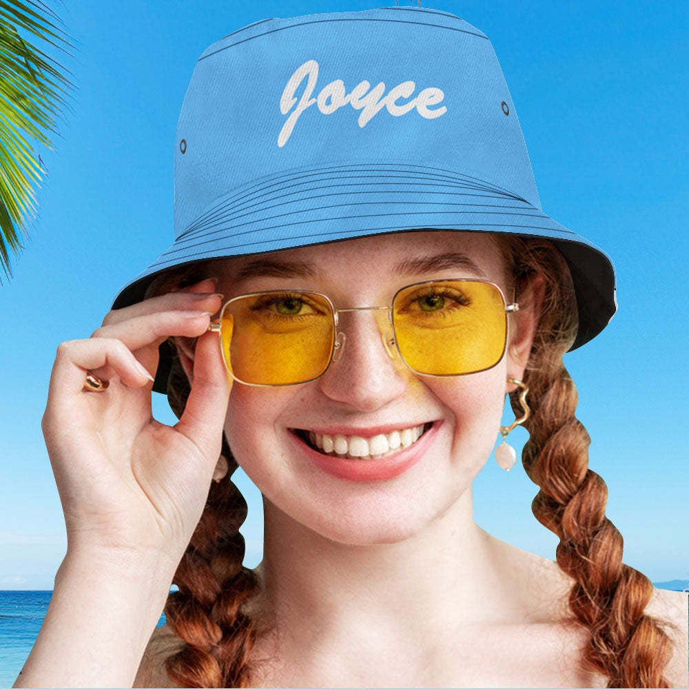 Benutzerdefinierter Fischerhut, Unisex-mütze Mit Text, Personalisierbar, Breite Krempe, Outdoor-sommermütze, Wandern, Strand, Sporthüte, Geschenk Für Liebhaber, Blau - dephotoblanket