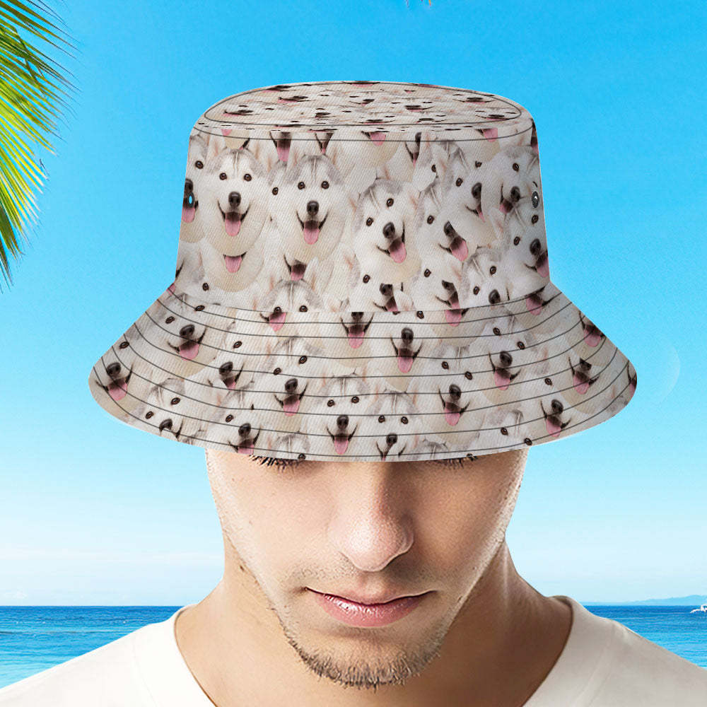 Benutzerdefinierte Bucket Hat Unisex Pet Face Mash Bucket Hat Personalisieren Sie Breite Krempe Outdoor-sommermütze Wandern Strand Sport Hüte Geschenk Für Liebhaber - dephotoblanket