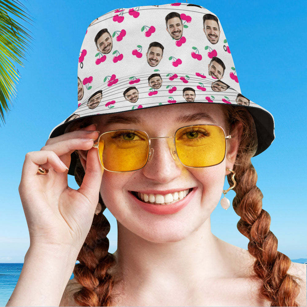Benutzerdefinierter Eimerhut, Unisex-gesichtseimerhut, Personalisierbar, Breite Krempe, Outdoor-sommermütze, Wandern, Strand, Sporthüte, Geschenk Für Liebhaber – Kirsche - dephotoblanket