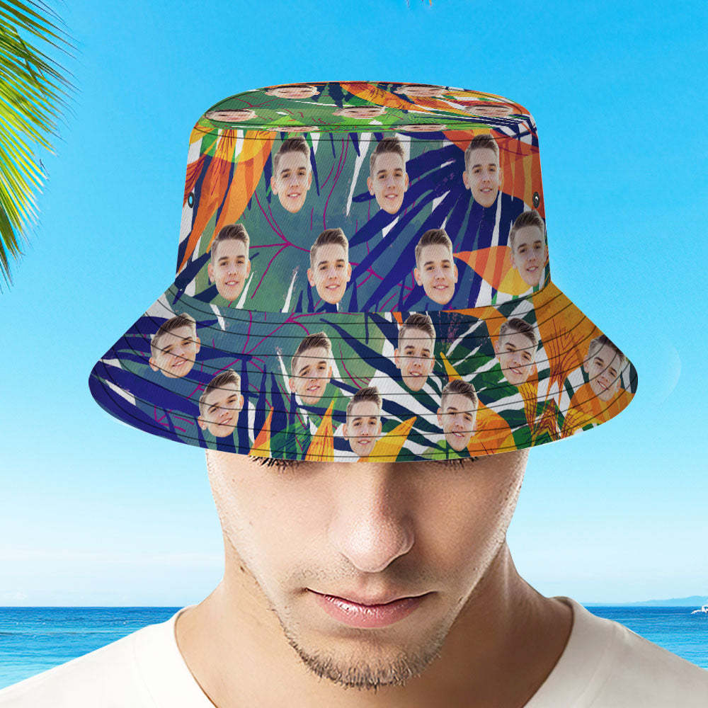 Benutzerdefinierter Gesichtshut, Hawaiianischer Fischerhut, Eimerhut, Strandsporthut - dephotoblanket
