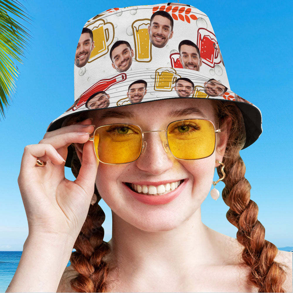 Benutzerdefinierter Eimerhut, Personalisierbar, Gesicht, Bierkübelhut, Sommerhut Mit Breiter Krempe, Fischerhut, Geschenke - dephotoblanket