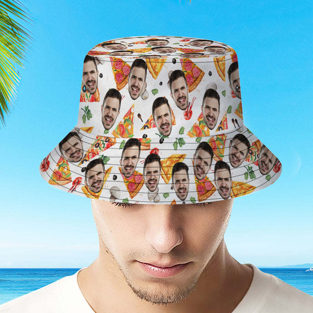 Benutzerdefinierte Bucket Hat Personalisieren Gesicht Pizza Bucket Hat Sommer Wide Brim Fisherman Hat Gifts - dephotoblanket
