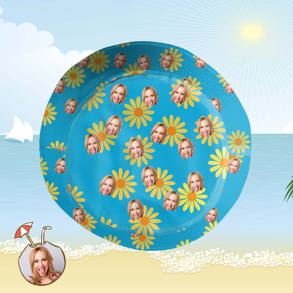 Benutzerdefinierte Fischermütze Mit Personalisiertem Gesicht Und Tropischem Blumendruck, Hawaiianischer Fischerhut – Gelbe Blumen - dephotoblanket