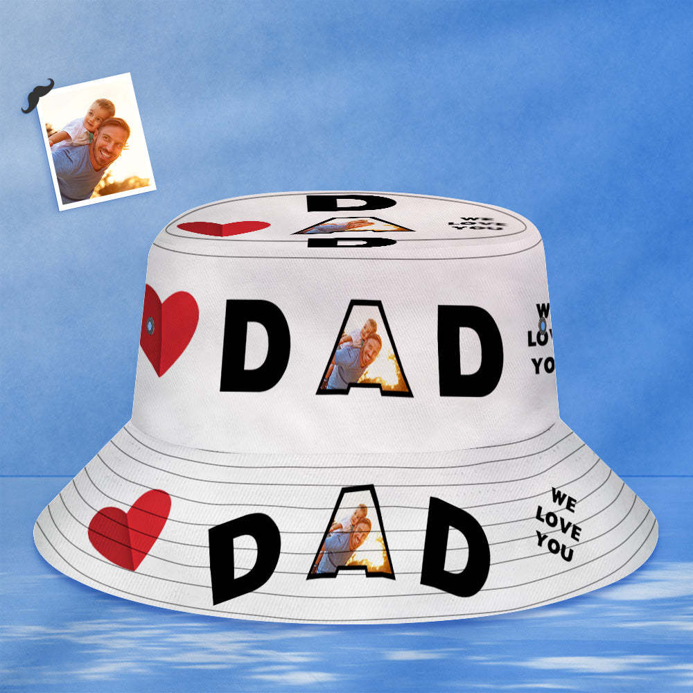 Benutzerdefinierter Eimerhut, Unisex-gesichtseimerhut, Personalisierbar, Breite Krempe, Outdoor-sommermütze, Wandern, Strand, Sporthüte, „wir Lieben Dich“, Geschenke Für Papa - dephotoblanket