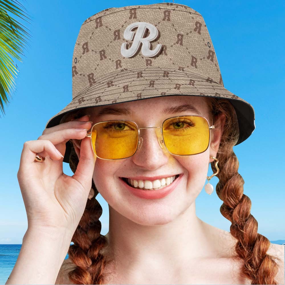 Benutzerdefinierter Eimerhut Unisex Karierter Fischerhut Mit Personalisiertem Buchstaben - dephotoblanket