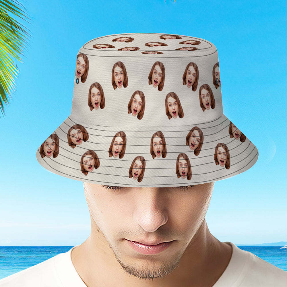 Benutzerdefinierte Bucket Hat Unisex Face Bucket Hat Personalisieren Sie Breite Krempe Outdoor-sommermütze Wandern Strand Sport Hüte Geschenk Für Liebhaber - dephotoblanket