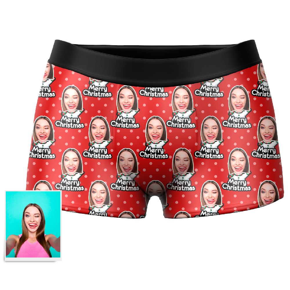 Men's Merry Christmas Custom Face Boxer Shorts - dephotoblanket