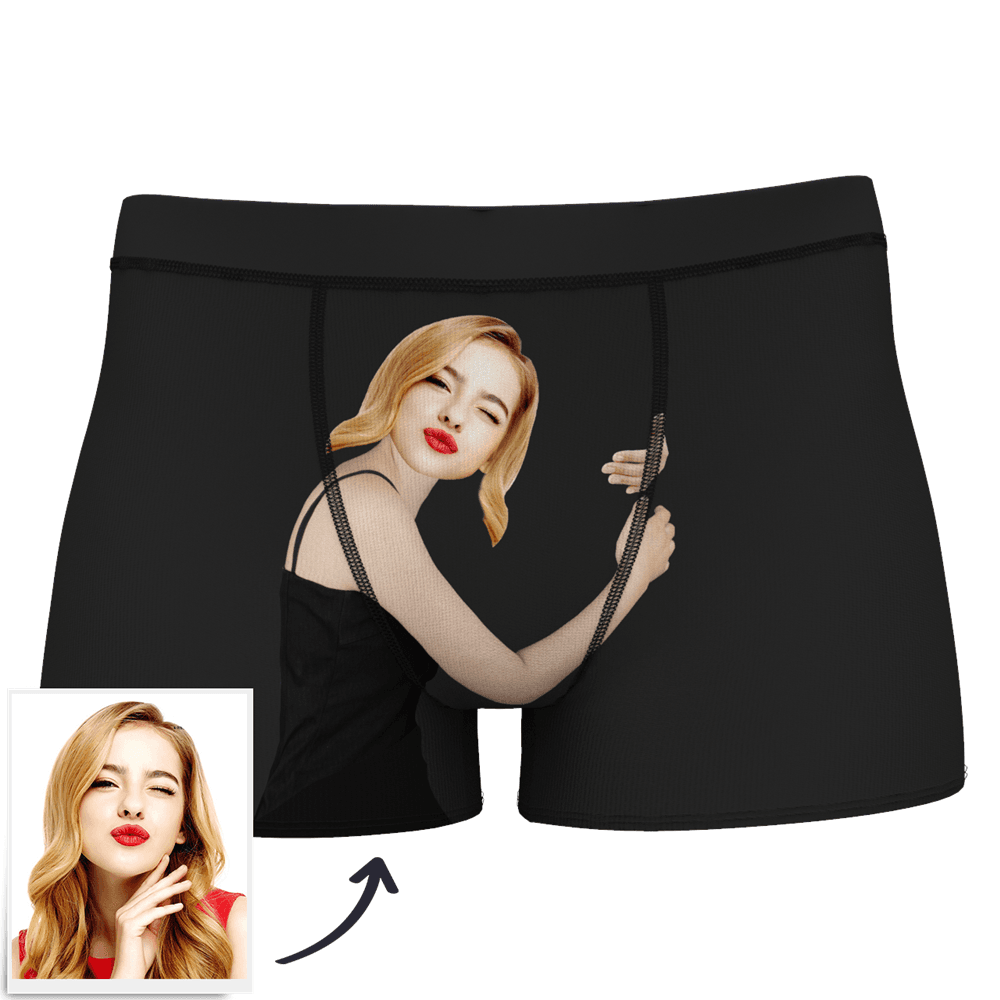 Herren Custom Face On Body Boxershorts Lustiges Gesicht Boxer - Let Me See / Sexy Girl / Hot Dance / Es gehört mir / Nur ich kann es reiten / Comic Mädchenbrille / Pick Up Rock