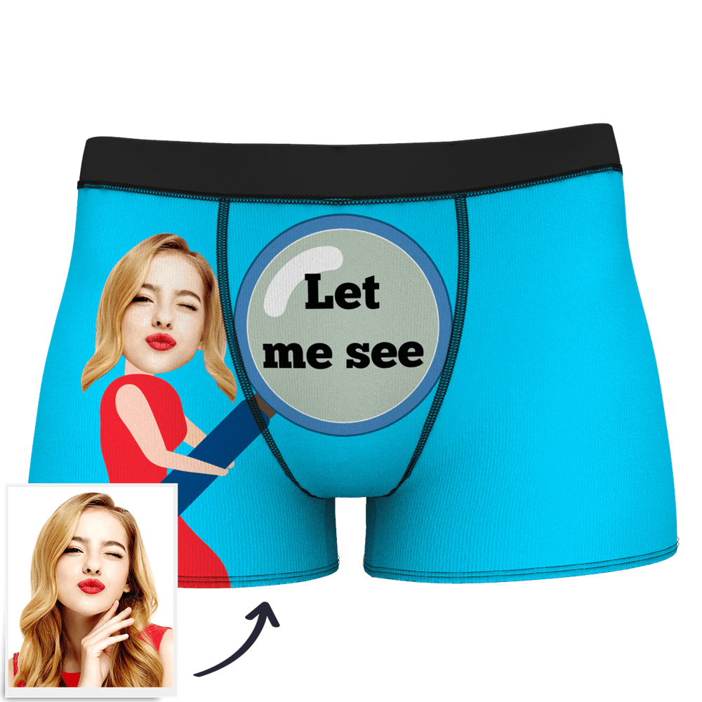 Herren-boxershorts Mit Individuellem Gesicht Am Körper, Boxershorts Mit Lustigem Gesicht – Let Me See/ Sexy Girl/ Hot Dance/ Es Gehört Mir/ Only I Can Ride It/ Comic-girl-brille/ Pick-up-rock - dephotoblanket
