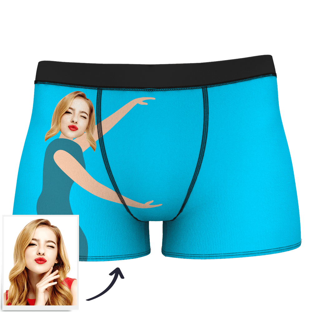 Herren-boxershorts Mit Individuellem Gesicht Am Körper, Boxershorts Mit Lustigem Gesicht – Let Me See/ Sexy Girl/ Hot Dance/ Es Gehört Mir/ Only I Can Ride It/ Comic-girl-brille/ Pick-up-rock - dephotoblanket