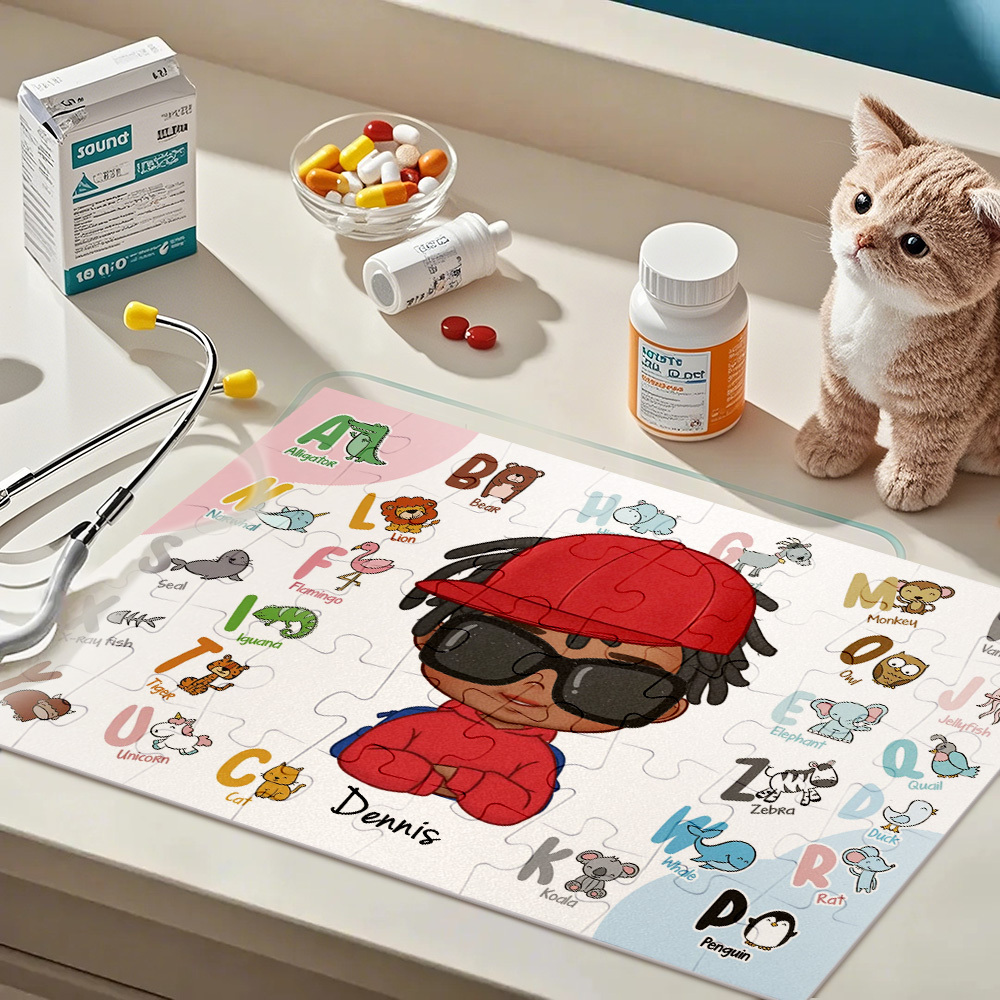 Personalisiertes Puzzle Für Kinder, Niedliches Tier-alphabet-puzzle - dephotoblanket