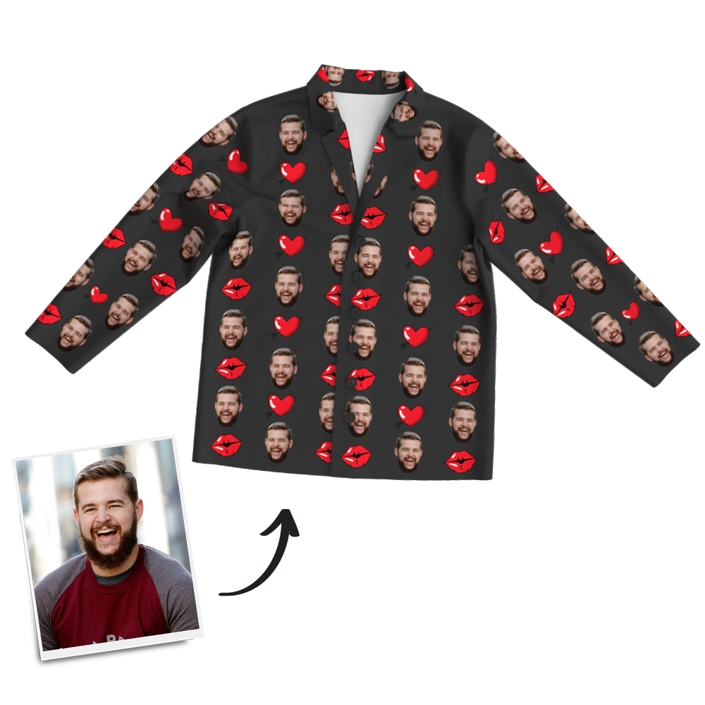 Benutzerdefinierte Foto-langarm-pyjama-nachtwäsche – Kiss - dephotoblanket