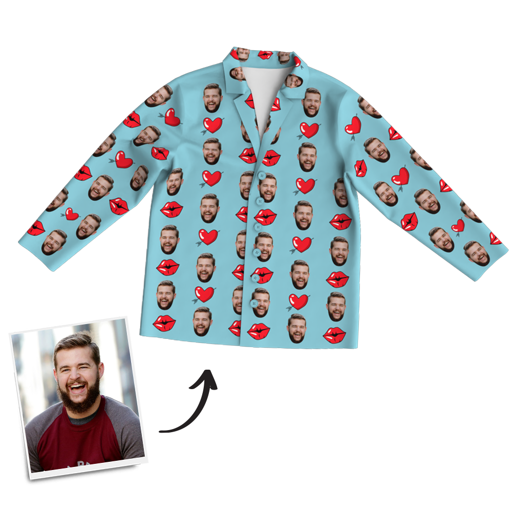 Benutzerdefinierte Foto-langarm-pyjama-nachtwäsche – Kiss - dephotoblanket