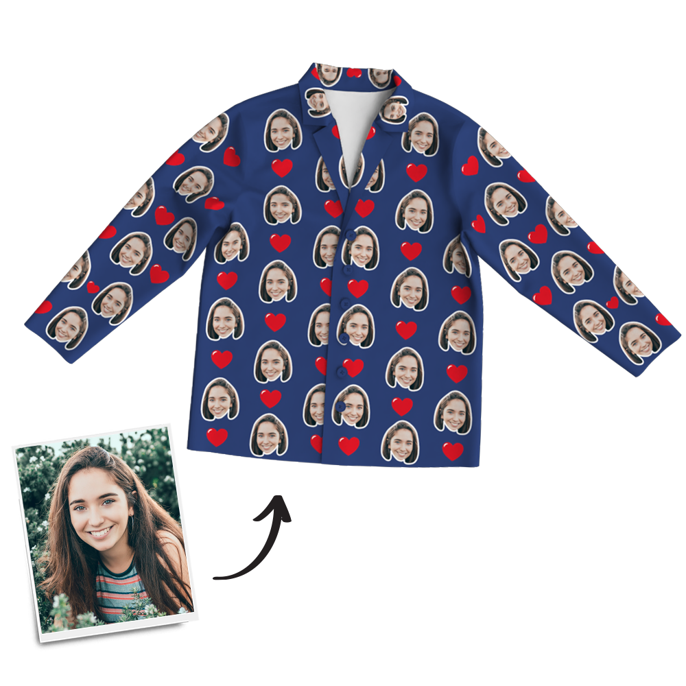Benutzerdefiniertes Foto-langarm-pyjama-oberteil, Nachtwäsche, Nachtwäsche – Herz - dephotoblanket
