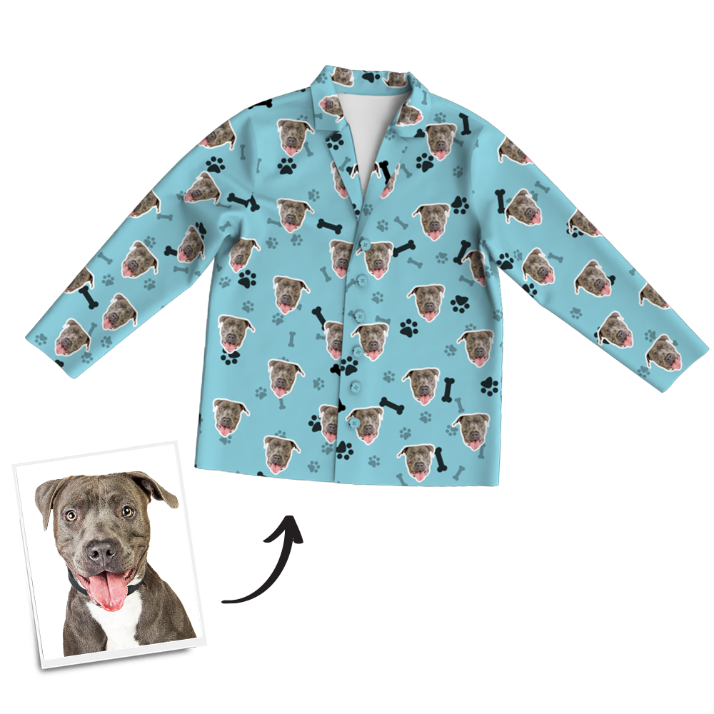 Langärmliger Schlafanzug, Schlafanzug, Nachtwäsche Mit Individuellem Hundefoto – Knochen - dephotoblanket