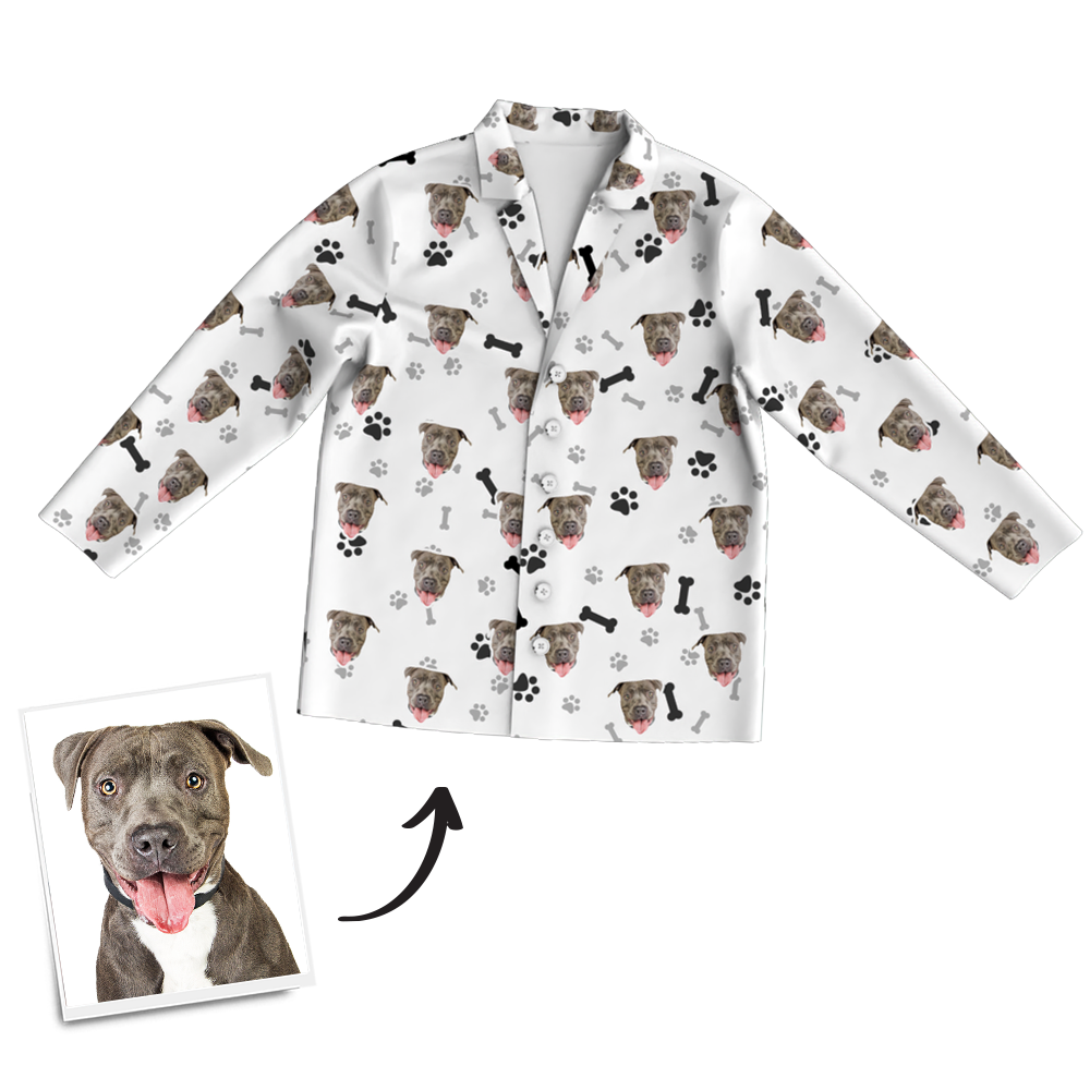 Langärmliger Schlafanzug, Schlafanzug, Nachtwäsche Mit Individuellem Hundefoto – Knochen - dephotoblanket