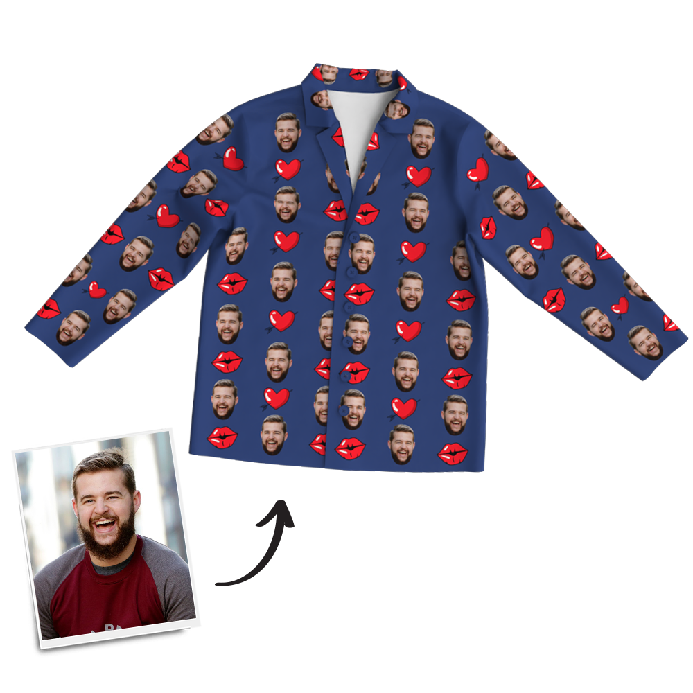 Benutzerdefinierte Foto-langarm-pyjama-nachtwäsche – Kiss - dephotoblanket