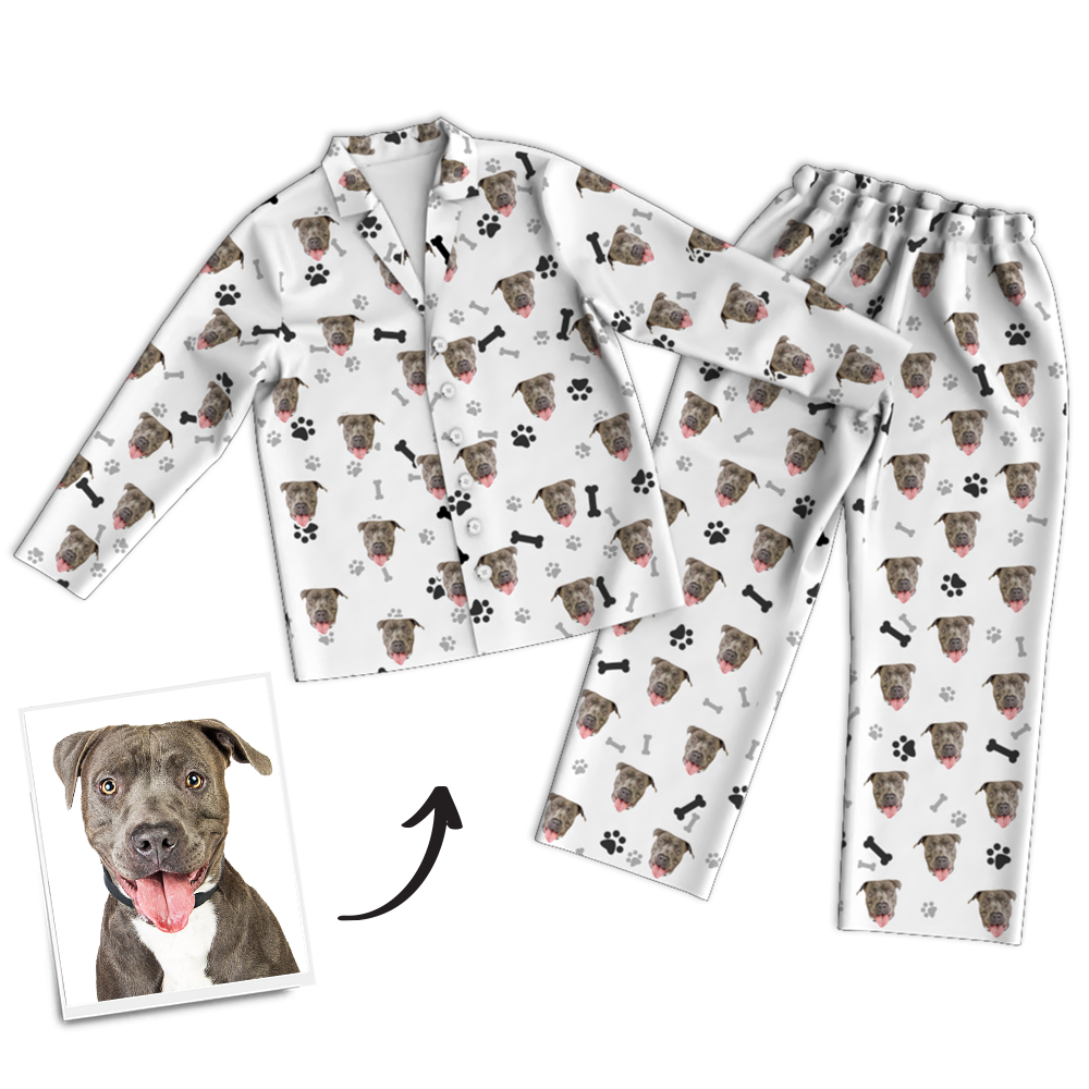 Langärmliger Schlafanzug, Schlafanzug, Nachtwäsche Mit Individuellem Hundefoto – Knochen - dephotoblanket