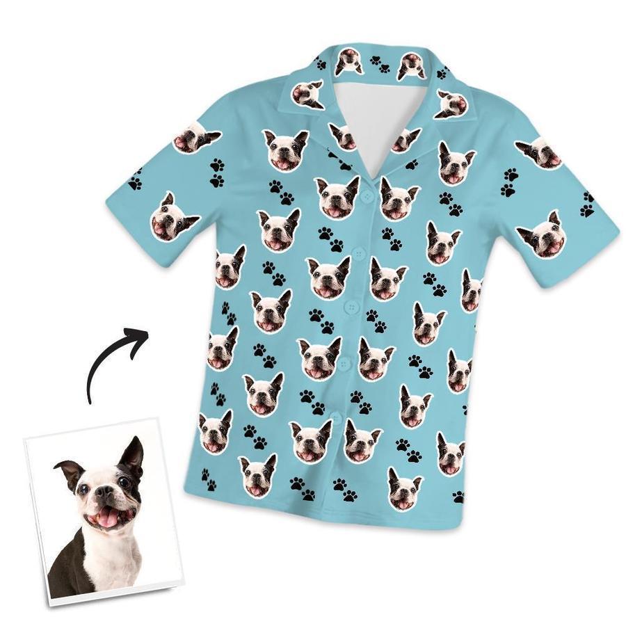 Personalisierter Pyjama Mit Hundegesicht Und Fußabdrücken, Personalisierter Kurzpyjama Mit Foto - dephotoblanket