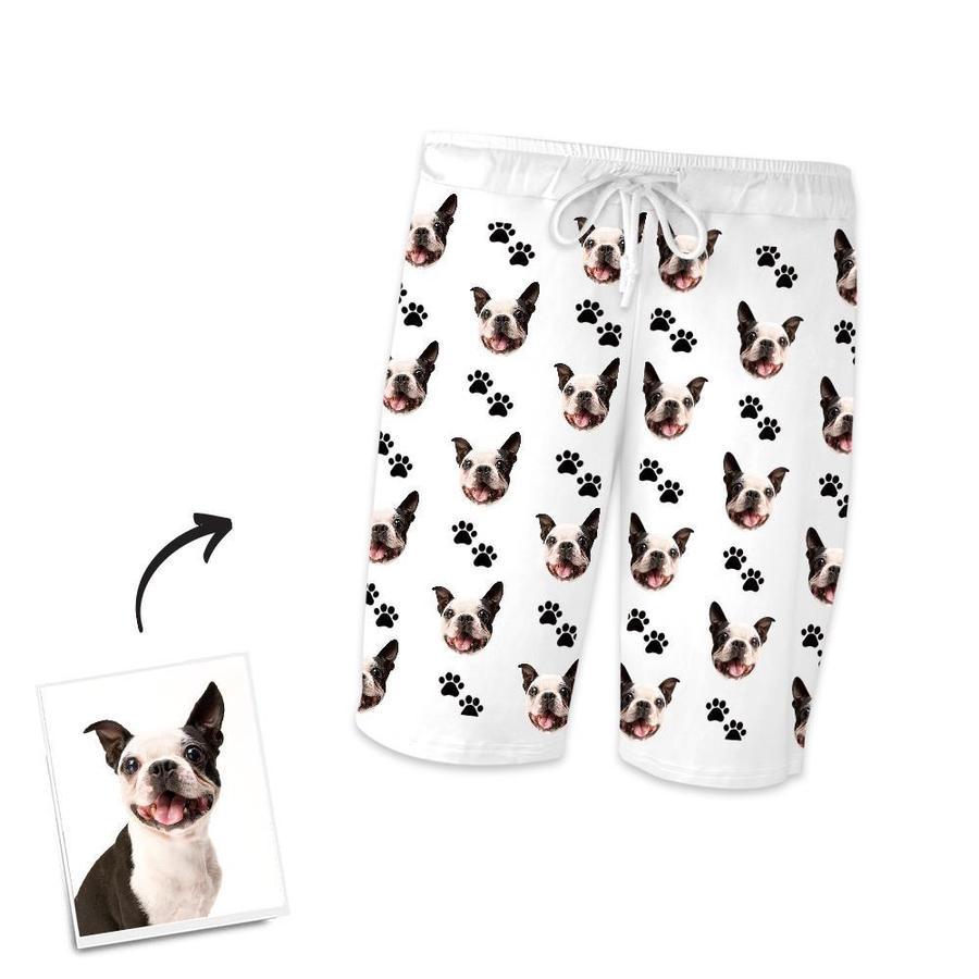 Personalisierter Pyjama Mit Hundegesicht Und Fußabdrücken, Personalisierter Kurzpyjama Mit Foto - dephotoblanket