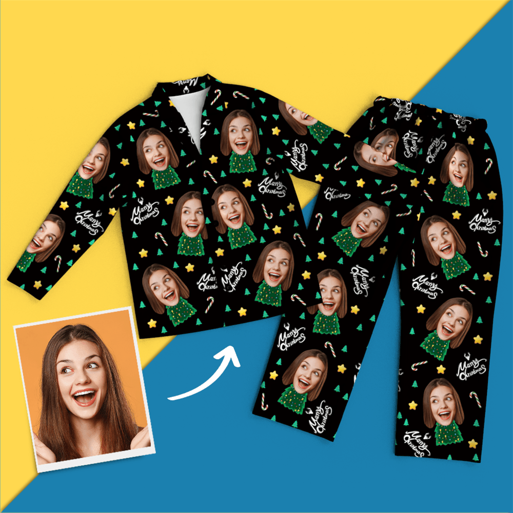 Weihnachtsgeschenke, Individuelles Gesicht Auf Pyjamas, Weihnachtsbaum-pyjamas - dephotoblanket