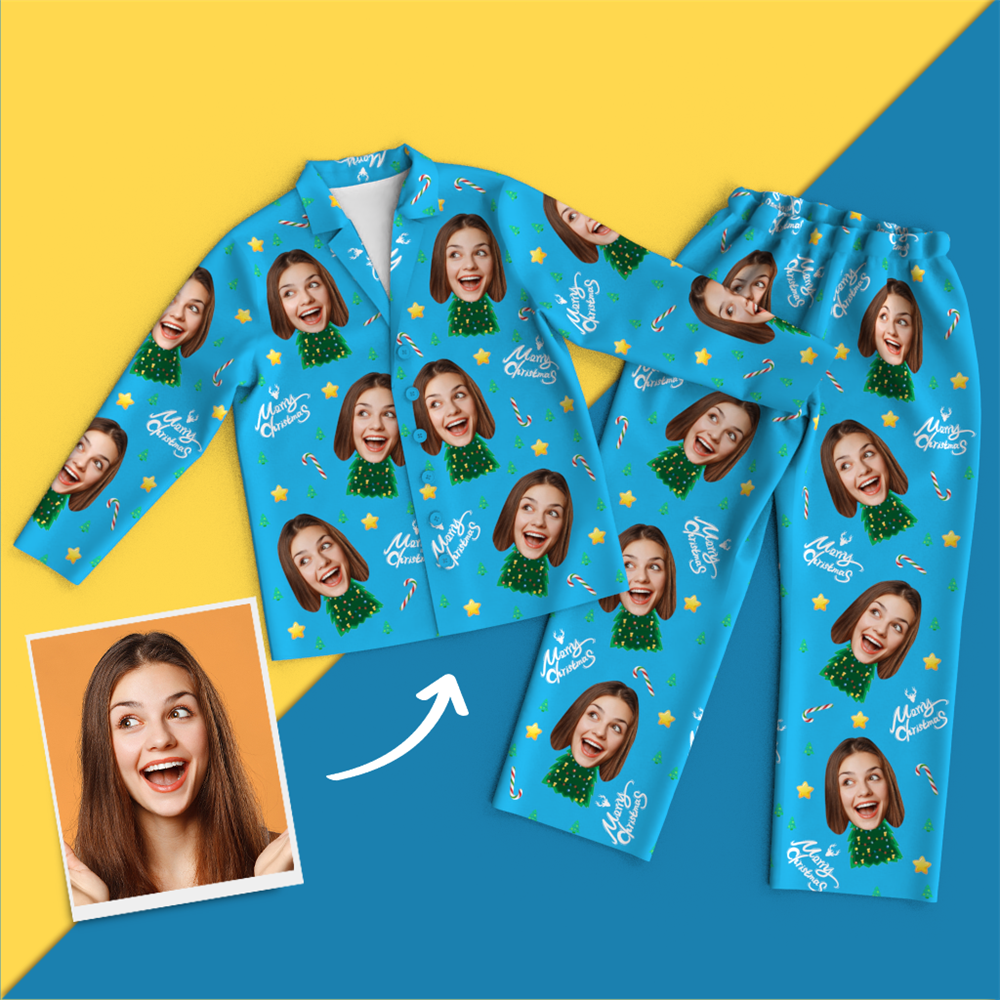 Weihnachtsgeschenke, Individuelles Gesicht Auf Pyjamas, Weihnachtsbaum-pyjamas - dephotoblanket