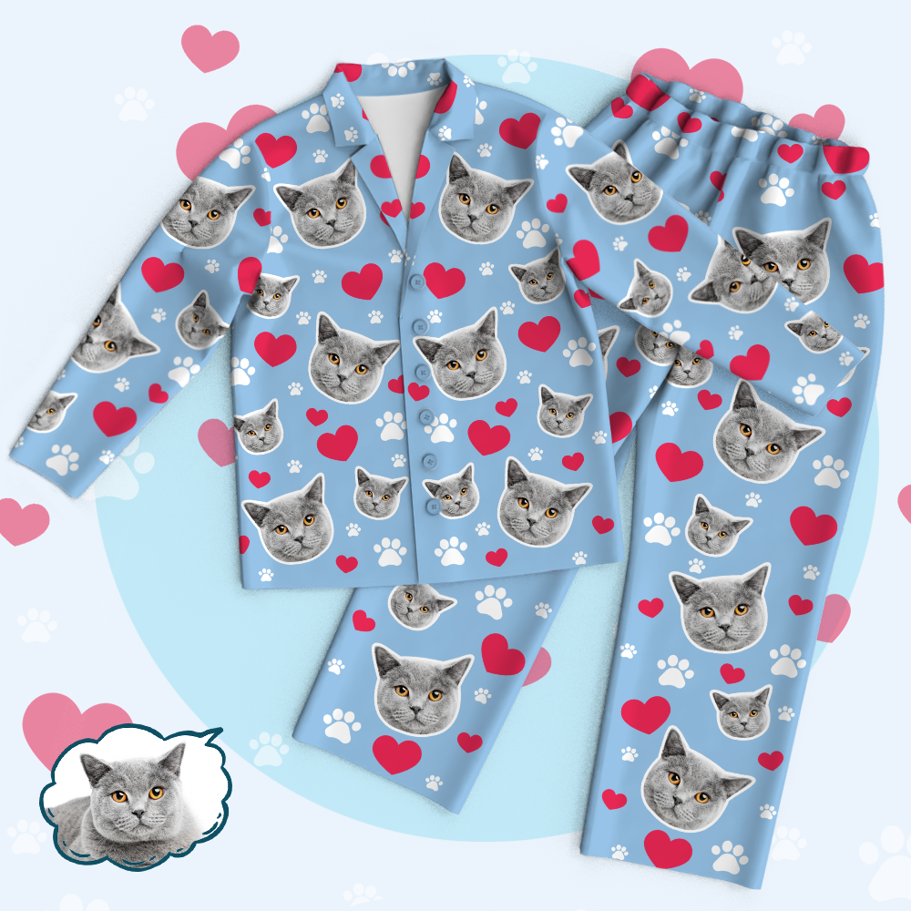 Benutzerdefinierter Pyjama-anzug Mit Katzengesicht-foto – Einzigartige Geschenkidee Für Haustiere