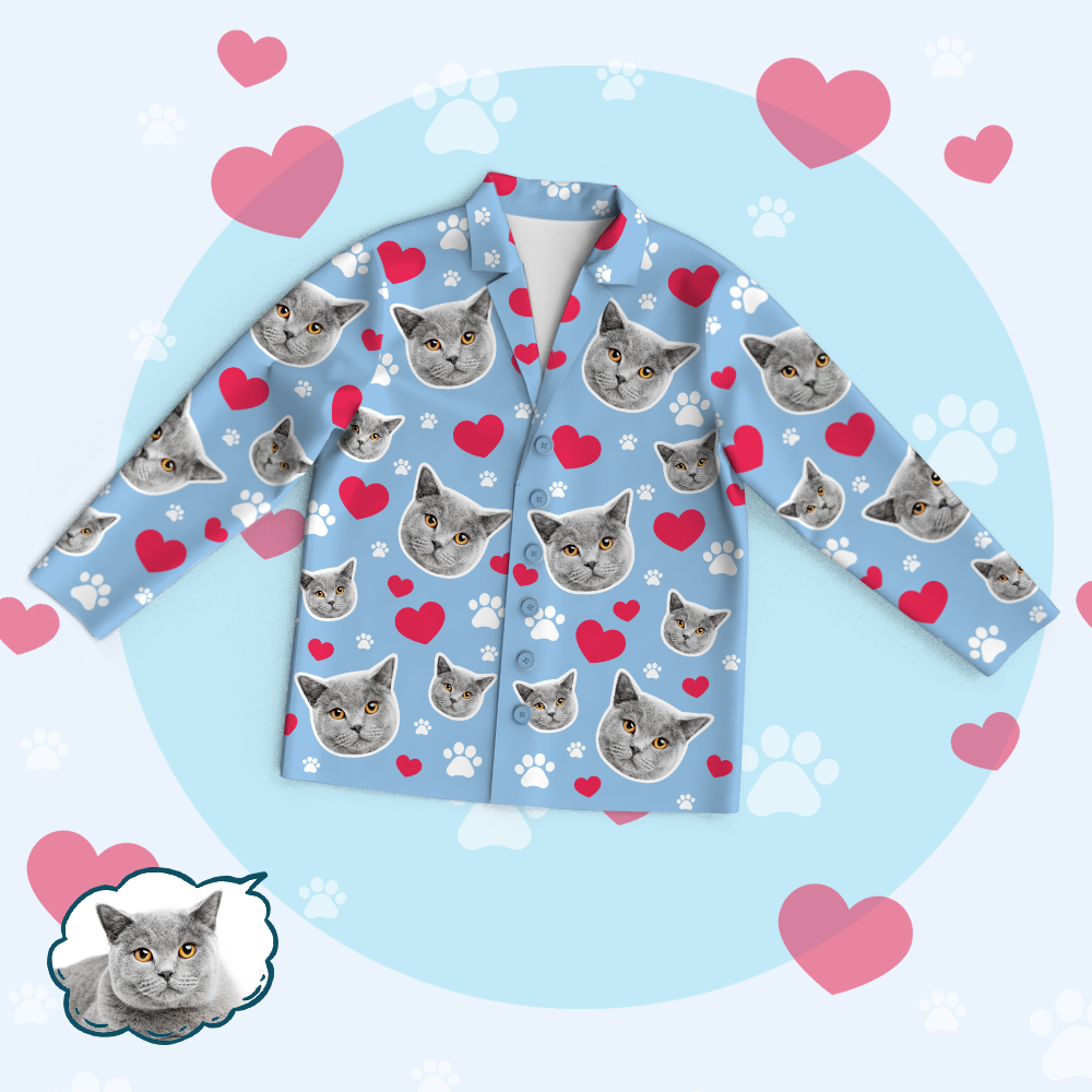 Benutzerdefinierter Pyjama-anzug Mit Katzengesicht-foto – Einzigartige Geschenkidee Für Haustiere - dephotoblanket