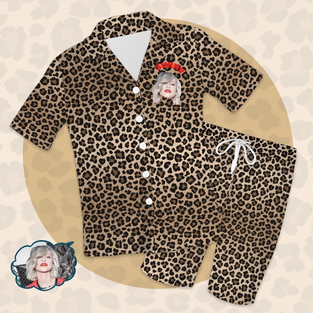 Muttertagsgeschenke: Maßgeschneiderte Kurzarm-pyjama-oberteile Für Damen Mit Tier-leoparden-elementen - dephotoblanket