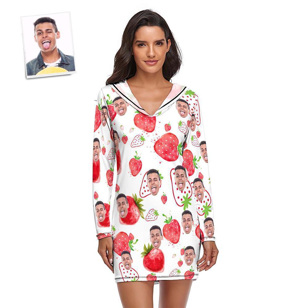 Custom Face Pyjamas Damen-pyjama-sets Langarm-kleid Sommernachtwäsche – Erdbeere - dephotoblanket
