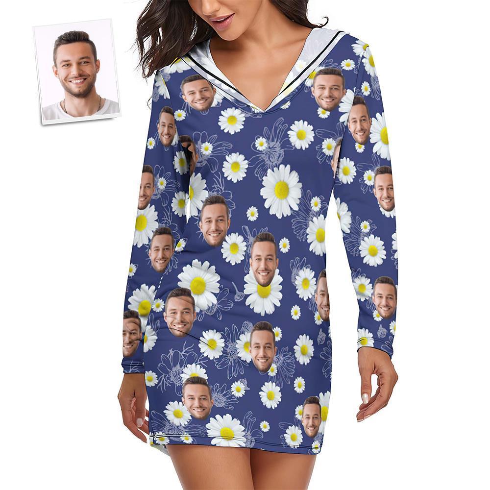 Benutzerdefinierte Gesichtspyjamas Damen-pyjama-sets Langarmkleid Sommernachtwäsche - Chrysantheme - dephotoblanket
