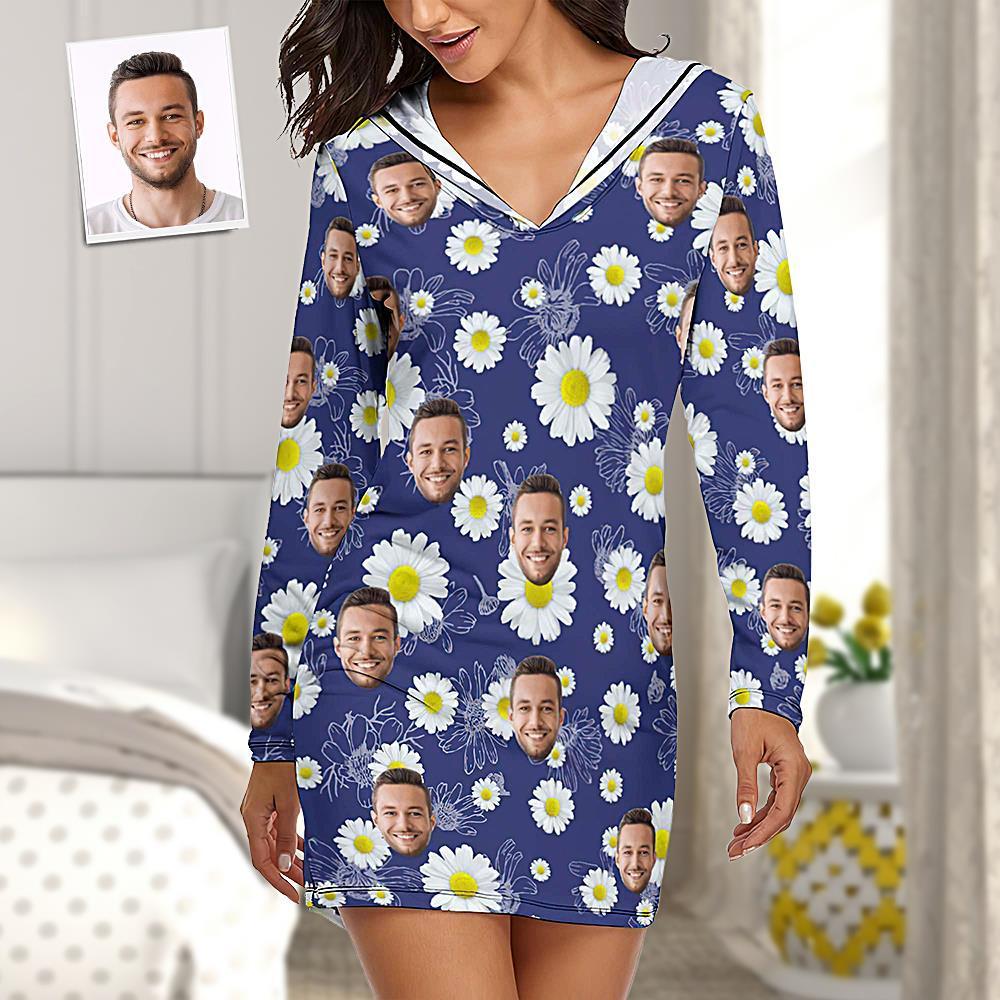 Benutzerdefinierte Gesichtspyjamas Damen-pyjama-sets Langarmkleid Sommernachtwäsche - Chrysantheme - dephotoblanket