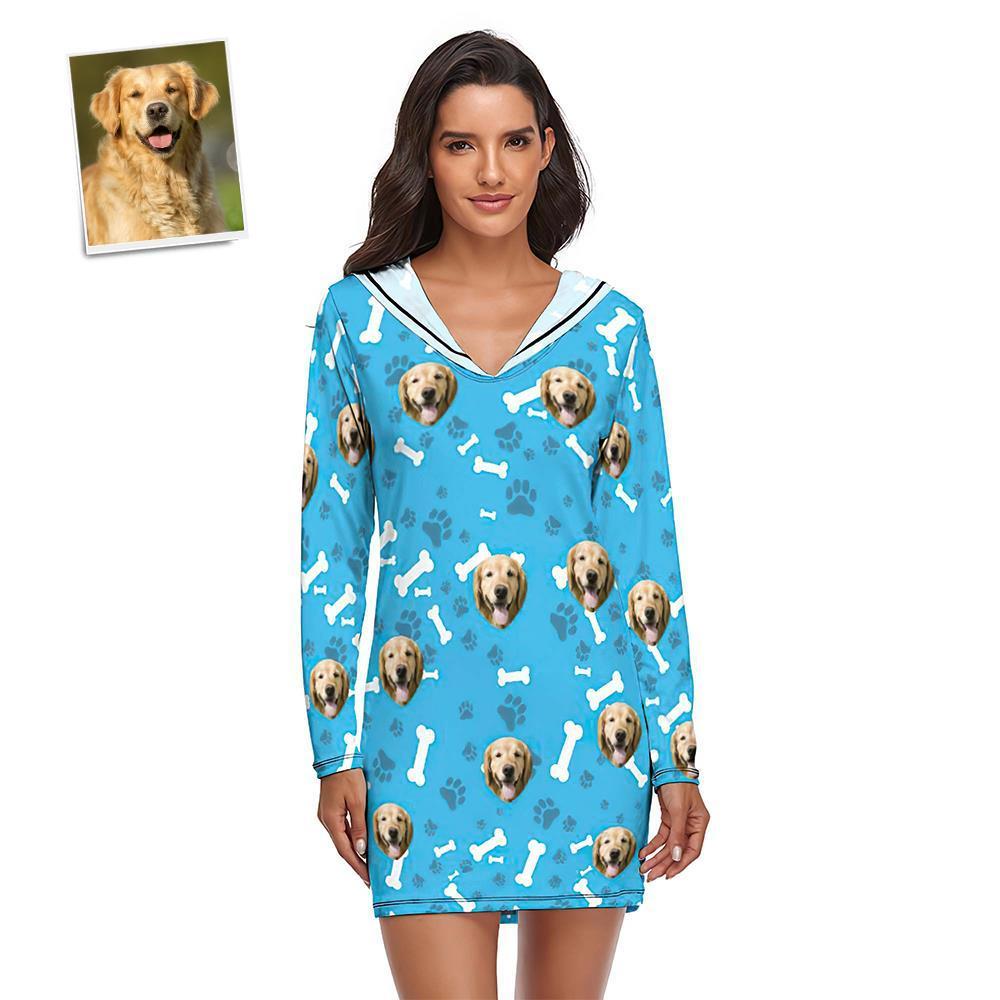 Benutzerdefinierte Gesichtspyjamas Damen-pyjama-sets Langarmkleid Sommernachtwäsche - Hund - dephotoblanket