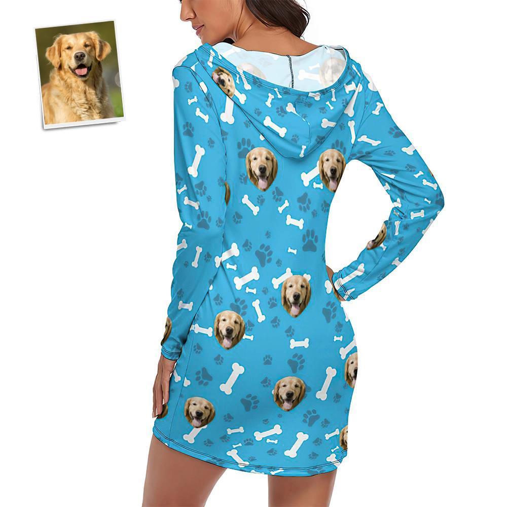 Benutzerdefinierte Gesichtspyjamas Damen-pyjama-sets Langarmkleid Sommernachtwäsche - Hund - dephotoblanket
