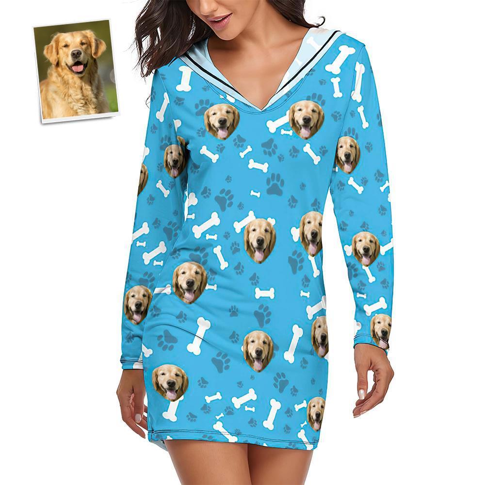Benutzerdefinierte Gesichtspyjamas Damen-pyjama-sets Langarmkleid Sommernachtwäsche - Hund - dephotoblanket