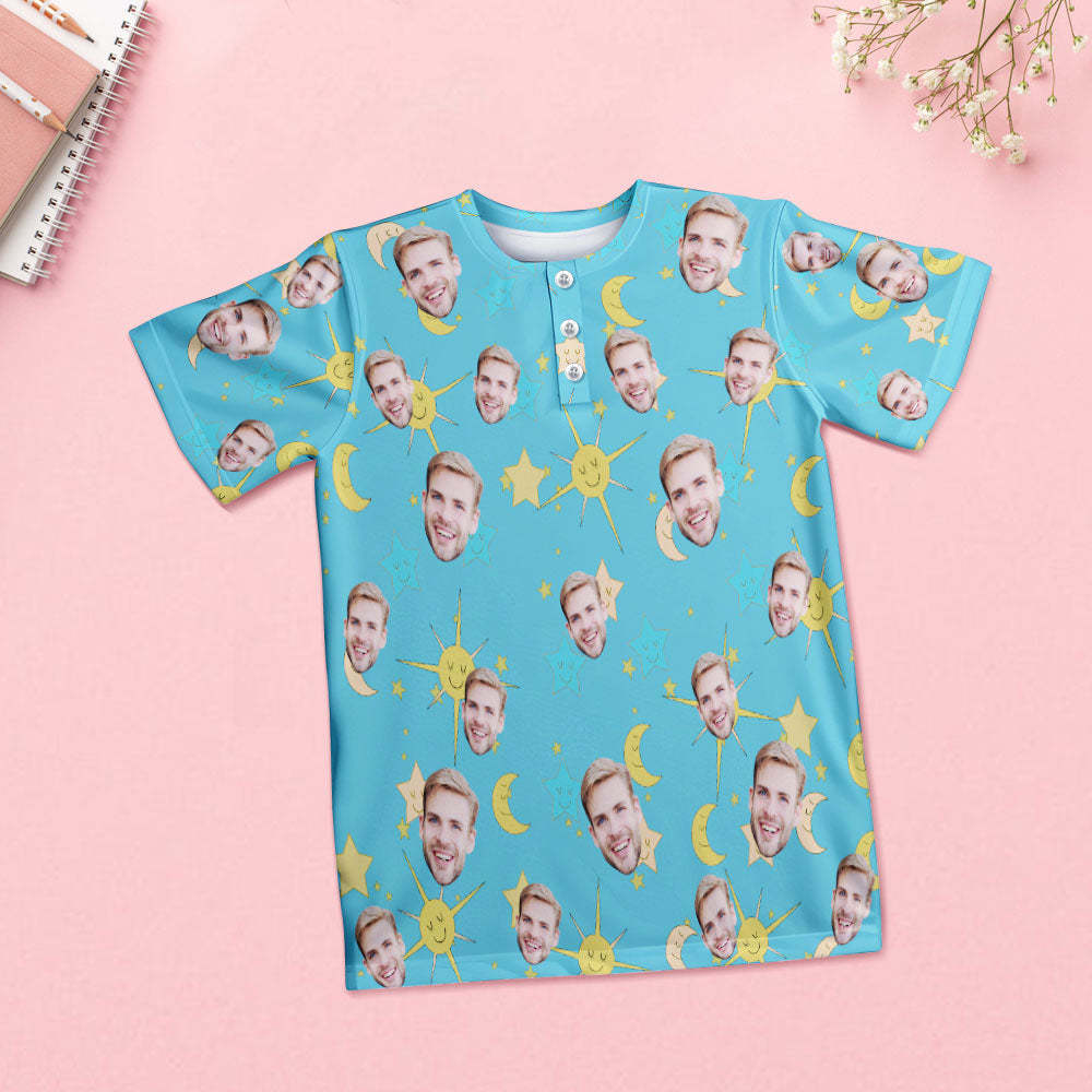 Benutzerdefinierter Gesichts-pyjama Für Damen, Blau, Kurzes Pyjama-set, Geschenk - dephotoblanket