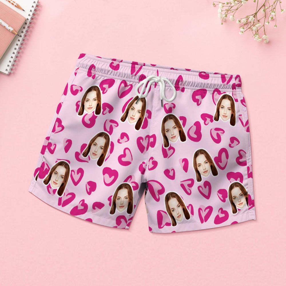 Benutzerdefinierter Gesichts-pyjama-damen-blau-kurz-pyjama-set-geschenk-rosa-herz - dephotoblanket