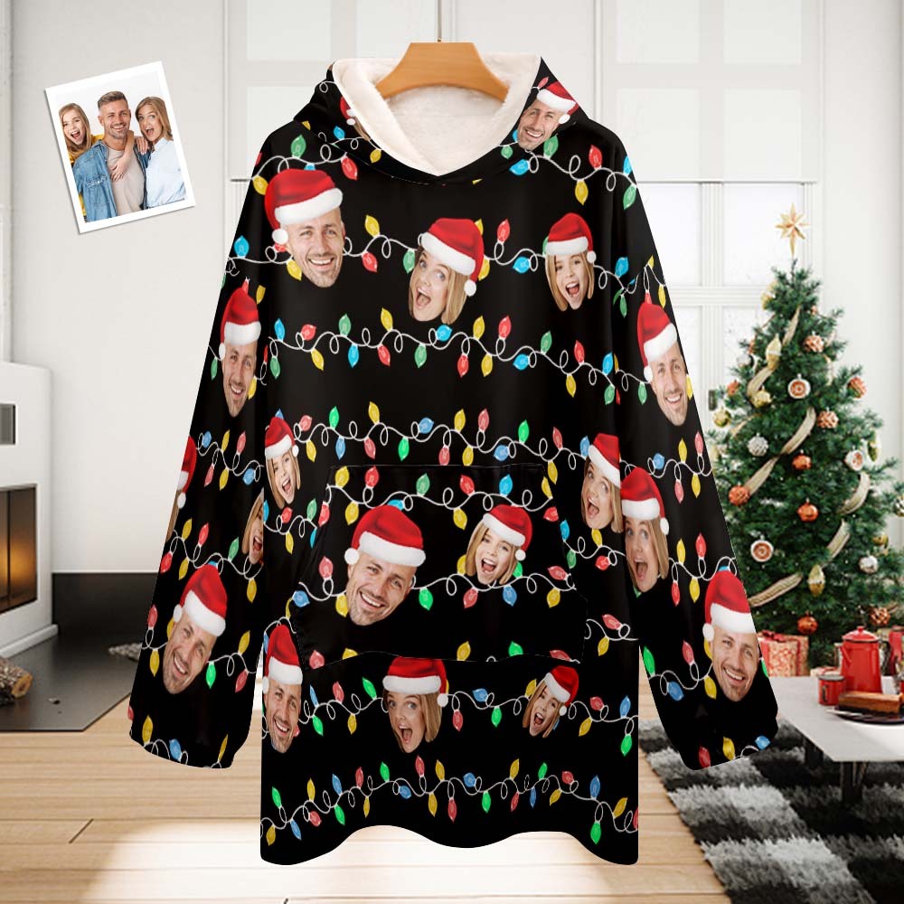 Benutzerdefinierte Gesicht Erwachsene Unisex Decke Pyjamas Personalisierte Foto Weihnachten Familie Weihnachten Leds Pyjamas Frohe Weihnachten - dephotoblanket